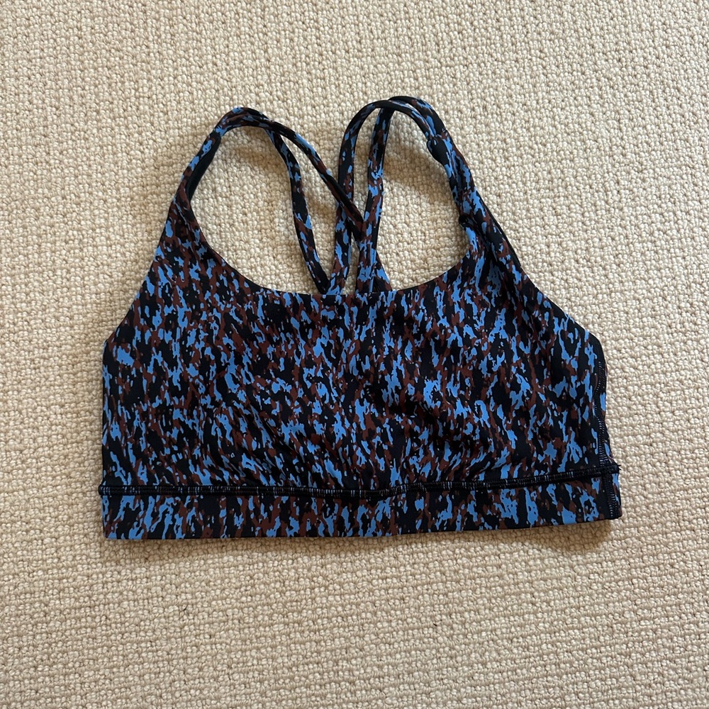 Blue and Black Patterned Sports Bra